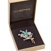 Gold Crystal Flower And Painted Blue Leaf Bouquet - Gift Boxed