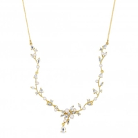 Gold Cubic Zirconia Pearl Crystal Vine Pear Necklace