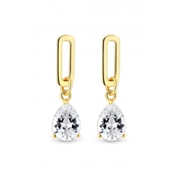 Gold Pear Cut Link Drop Earrings