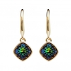 Gold plate green cushion earrings