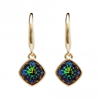 Gold plate green cushion earrings