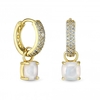 Gold Plated & Opal Cushion Drop Huggie Earrings