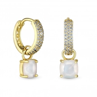 Gold Plated & Opal Cushion Drop Huggie Earrings