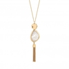 Gold Plated And White Marble Long Pendant Necklace
