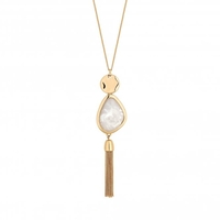 Gold Plated And White Marble Long Pendant Necklace