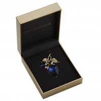 Gold Plated Blue Crystal Flower Brooch - Gift Boxed