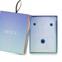 Gold Plated Blue Crystal Pear Halo Set - Gift Boxed