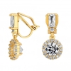 Gold Plated Clear Crystal Baguette Stone With Round Crystal Drop Clip On Earring