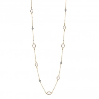 Gold Plated Clear Crystal Sparkle Encased Long Multi-Row Necklace