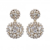 Gold Plated Cream Pearl And Crystal Cluster Double Earrings