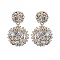 Gold Plated Cream Pearl And Crystal Cluster Double Earrings