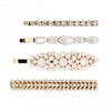 Gold Plated Cream Pearl And Crystal Hair Slides - Pack of 4
