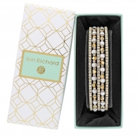 Gold Plated Cream Pearl Crystal Diamante Cuff Bracelet - Gift Boxed