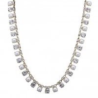 Gold Plated Cream Pearl Crystal Droplet Necklace
