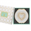 Gold Plated Cream Pearl Crystal Heart Compact Mirror - Gift Boxed
