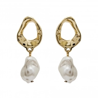 Gold Plated Cream Pearl Drop Earrings