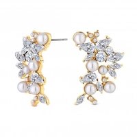 Gold Plated Cream Pearl Ear Climber Earrings