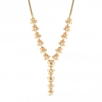 Gold Plated Cream Pearl Flower Y Drop Necklace