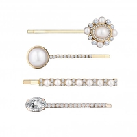 Gold Plated Cream Pearl Hair Slides - Pack of 4