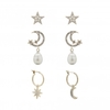 Gold Plated Crystal 3 Celestial Earrings - Pack of 3