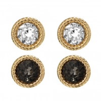 Gold Plated Crystal And Black Diamond Stud Earrings