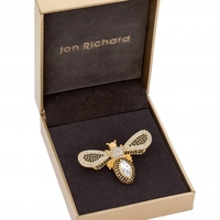 Gold Plated Crystal And Black Pave Bee Brooch - Gift Boxed