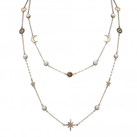 Gold Plated Crystal And Cream Pearl Celestial Necklace