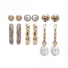 Gold Plated Crystal And Pearl Drop - 6 Pack Earrings