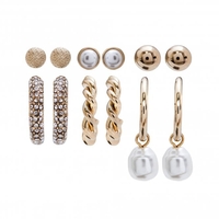 Gold Plated Crystal And Pearl Drop - 6 Pack Earrings