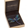 Gold Plated Crystal Blue Pave Dragonfly Brooch - Gift Boxed