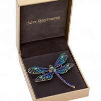 Gold Plated Crystal Blue Pave Dragonfly Brooch - Gift Boxed