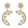 Gold Plated Crystal Celestial Starburst Crescent Earrings