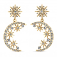 Gold Plated Crystal Celestial Starburst Crescent Earrings