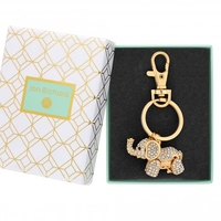 Gold Plated Crystal Elephant Keyring - Gift Boxed