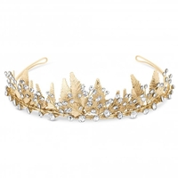 Gold Plated Crystal Florence Leaf And Crystal Tiara