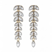 Gold Plated Crystal Leaf Drop Earrings