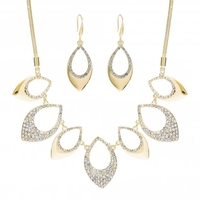 Gold Plated Crystal Pave Shape Necklace And Earring Set