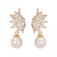 Gold Plated Cubic Zirconia Angel Wing Pearl Drop Earring