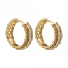 Gold Plated Cubic Zirconia Baguette Channel Medium Hoop Earrings