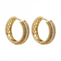 Gold Plated Cubic Zirconia Baguette Channel Medium Hoop Earrings