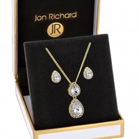 Gold Plated Cubic Zirconia Double Pear Pendant Set - Gift Boxed
