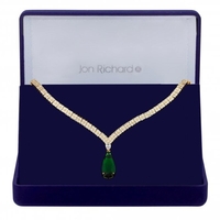 Gold Plated Cubic Zirconia Emerald Green Pear Drop Collar Necklace - Gift Boxed