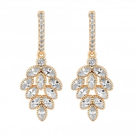 Gold Plated Cubic Zirconia Navette Leaf Drop Earrings