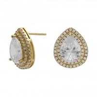 Gold Plated Cubic Zirconia Pear Stud Earrings