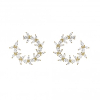 Gold Plated Cubic Zirconia Petal Front Facing Hoop Earring