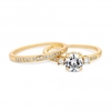 Gold Plated Cubic Zirconia Round Stone Engagement Sized Ring Set