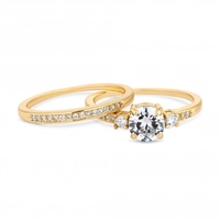 Gold Plated Cubic Zirconia Round Stone Engagement Sized Ring Set
