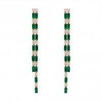 Gold Plated Emerald Baguette Cubic Zirconia Drop Earrings
