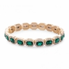 Gold Plated Emerald Green Crystal Rectangle Stretch Bracelet