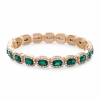 Gold Plated Emerald Green Crystal Rectangle Stretch Bracelet